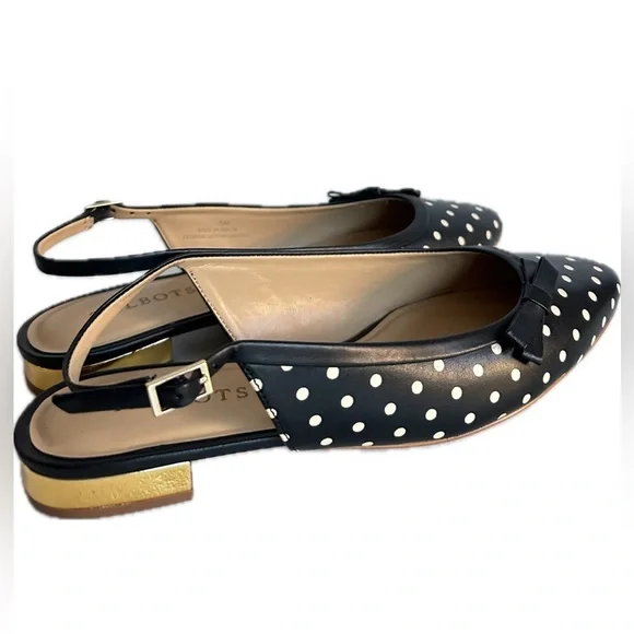 Talbots Edison Slingback Flats Polka Dot Print Gold Mirrored Low Heel Size 8M - Picture 6 of 12